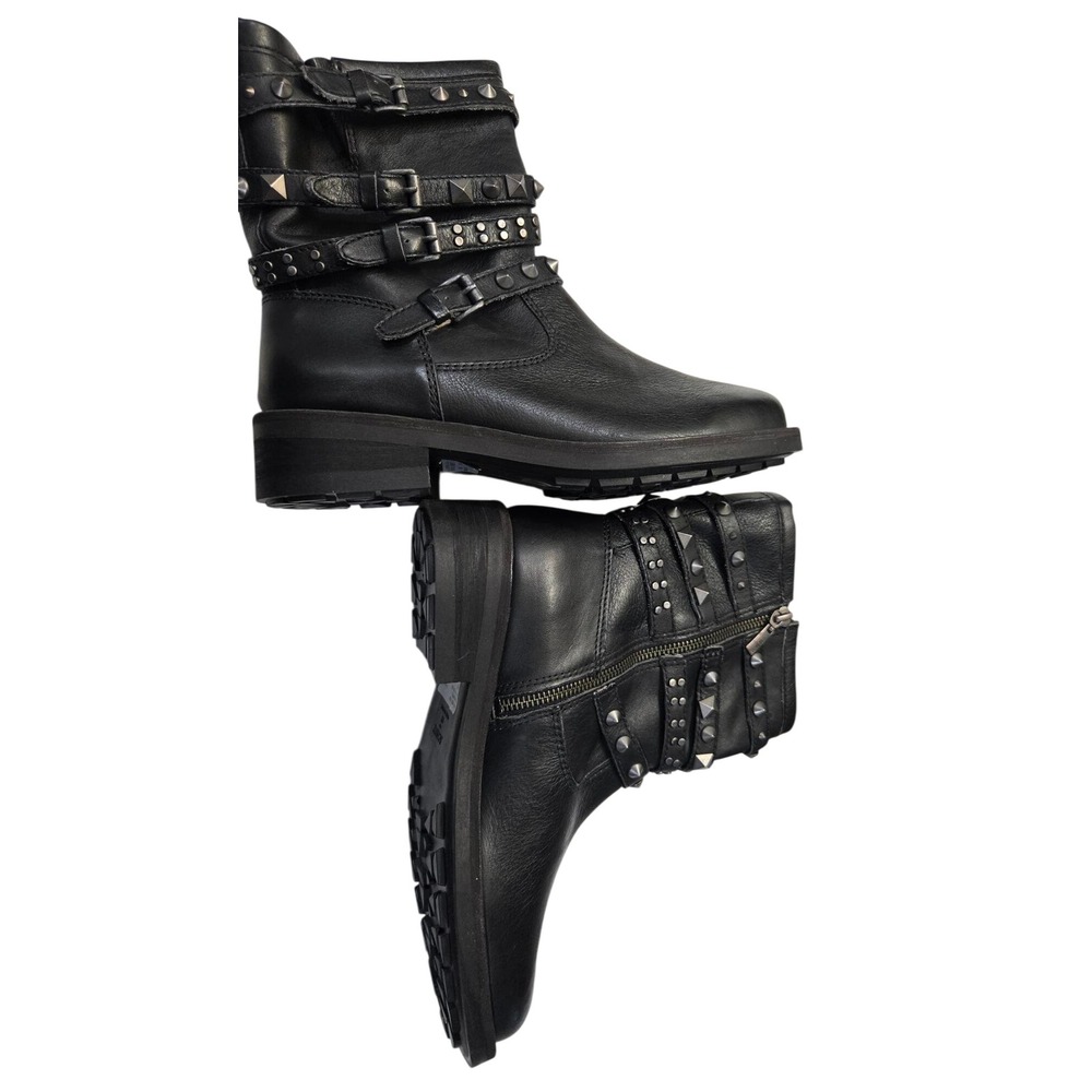 Schutz Black Leather Studded Multi Strap Moto Combat Boots Size 9B